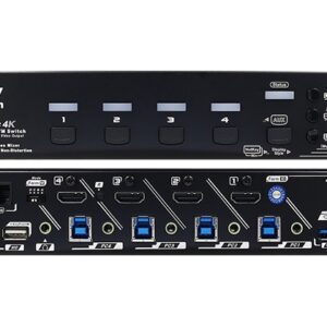 QSKM-3114 4 Ports True 4K HDMI Quad-View KVM Switch with Seamless Switching, Serial Control, Scaler, PiP & Hotkey Control