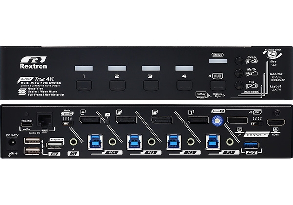 QSKP-3114 4 Ports True 4K DisplayPort Quad-View KVM Switch with Seamless Switching, Scaler, PiP & Serial / Hotkey / KeyPad IN Control