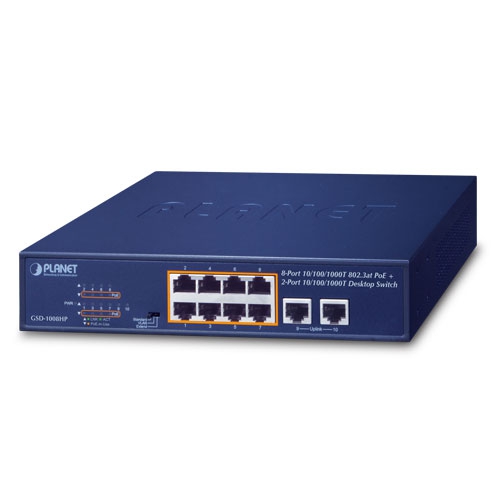 GSD-1008HP 8-Port 10/100/1000T 802.3at PoE + 2-Port 10/100/1000T Desktop Switch (120 watts)