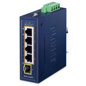 IGS-514PT Compact Industrial 4-Port 10/100/1000T 802.3at PoE + 1-Port 100/1000X SFP Ethernet Switch