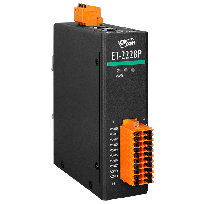 ET-2228P Ethernet I/O Module with 2-port Ethernet Switch, 16-bit with 8-ch Analog Output