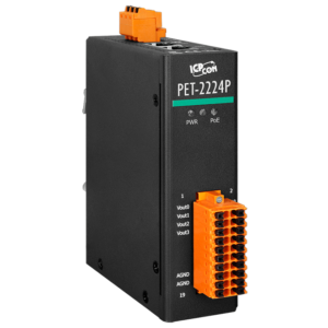 PET-2224P PoE I/O Module with 2-port Ethernet Switch, 16-bit with 4-ch Analog Output