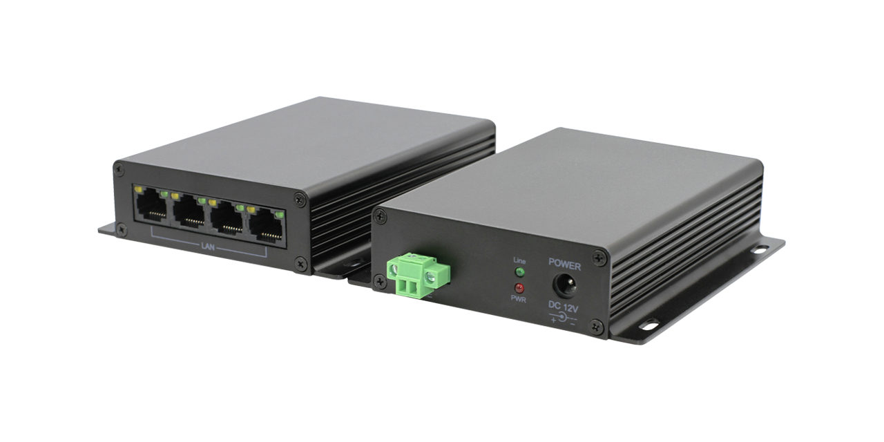 OT-PLC604-2P 4-Ch Ethernet Extender over 2-wire up to 600m with Built-in Switch Function