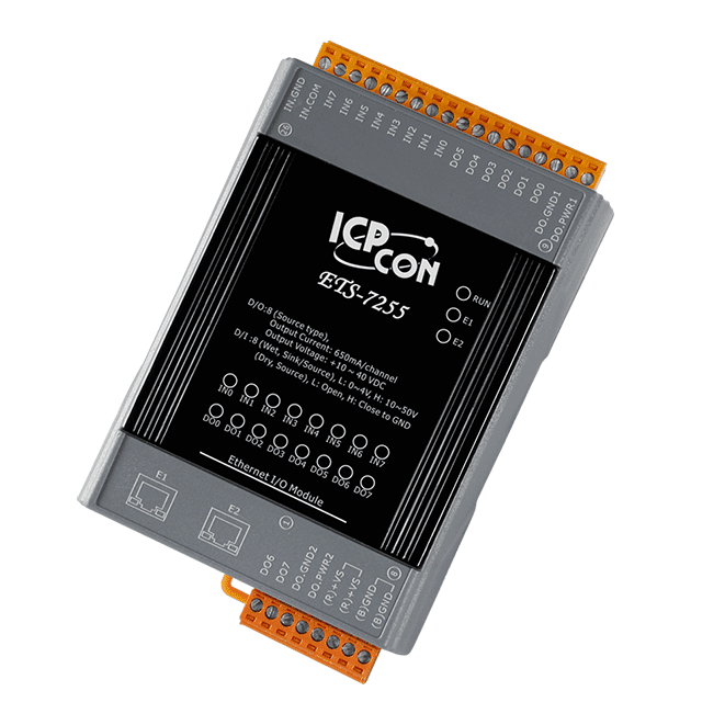 ETS-7255 Ethernet I/O Module with 2-port Ethernet Switch, 8-ch DI & 8-ch DO
