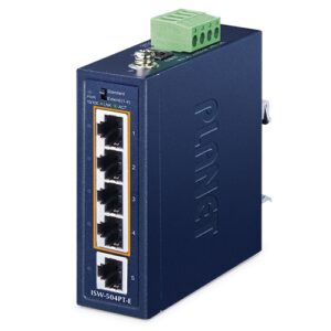 ISW-504PT-E Compact Industrial 4-Port 10/100TX 802.3at PoE + 1-Port 10/100TX Ethernet Switch (-40~75 degrees C)