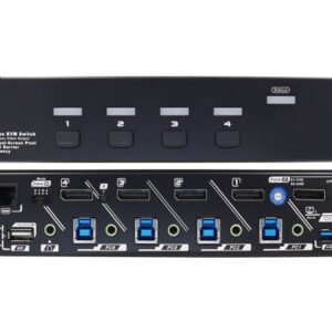 QSSP-VV3214 4-Port Dual-monitor Tiled Display KVM Switch, Seamless Switching, Audio & USB 3.2 Sharing, Virtual Com Serial, and Keypad Control