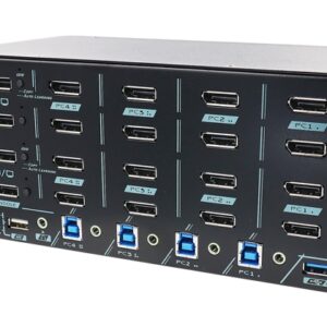 PKAG-G3144 4 Ports True 4K Quad Monitor DisplayPort KVM Switch with EDID Management, HDCP Engine, USB 3.2 Gen 1, Audio