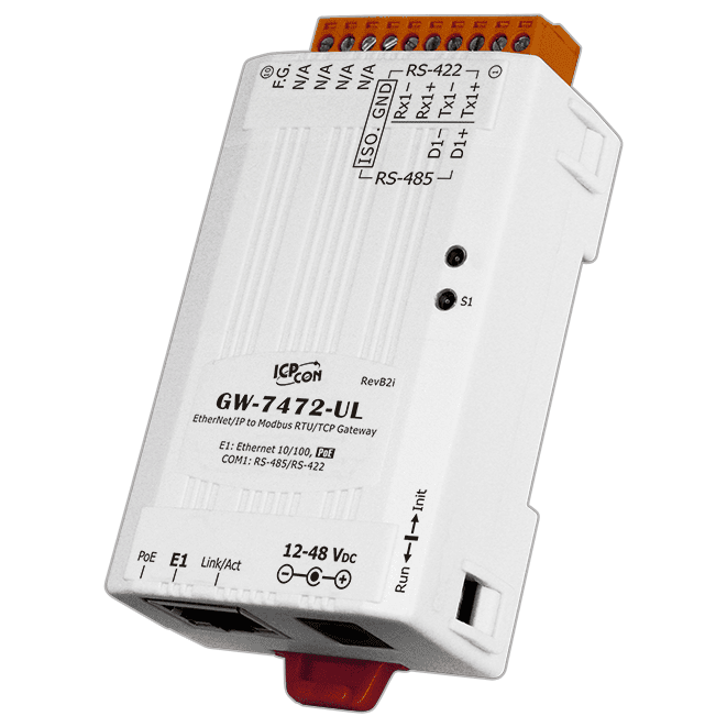GW-7472-UL-UTA EtherNet/IP to Modbus RTU/TCP Gateway with PoE & 1 RS-422/485 with -40 ~ +75 ℃ Operating Temperature