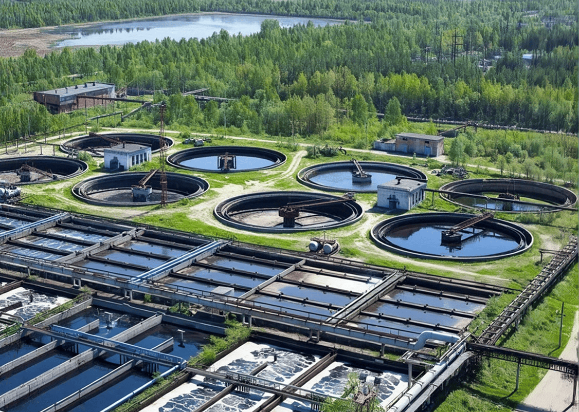Circular tanks in wastewater facility