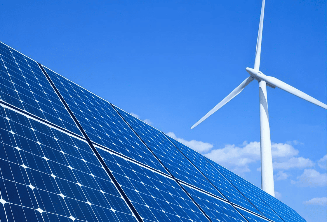 Clean energy technology with blue sky backdrop