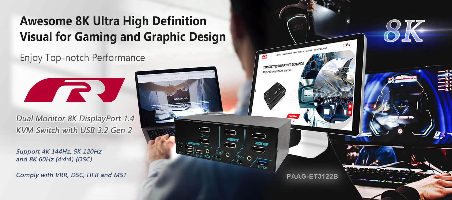 8K dual monitor DisplayPort KVM switch