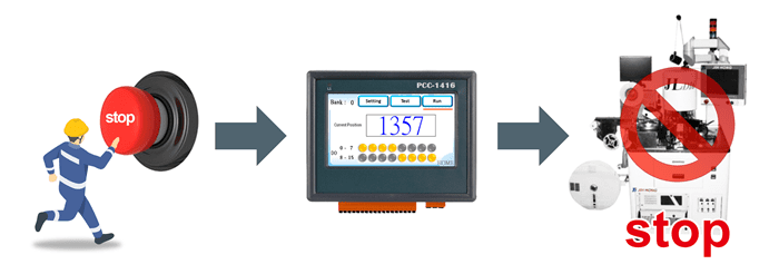 Worker pressing stop button illustration