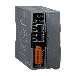 Black industrial networking device with connectors