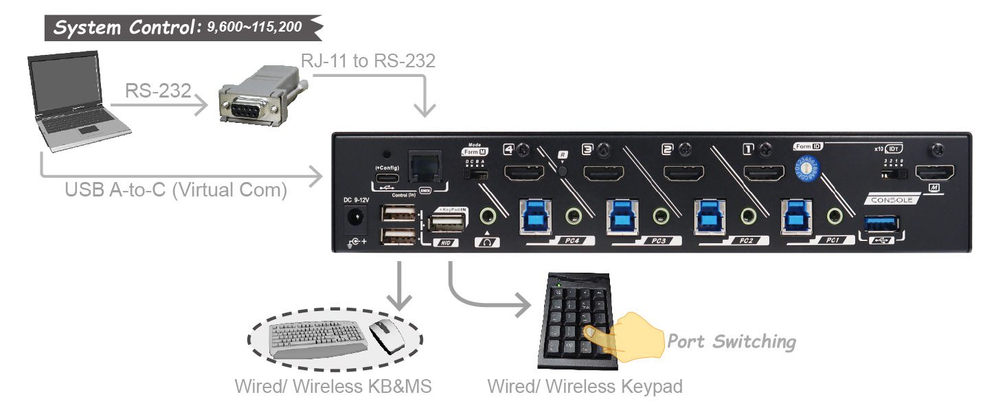 Rear view of electronic device connections