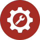 Gear with wrench icon on red circle