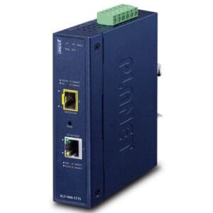 Blue industrial-grade Ethernet switch