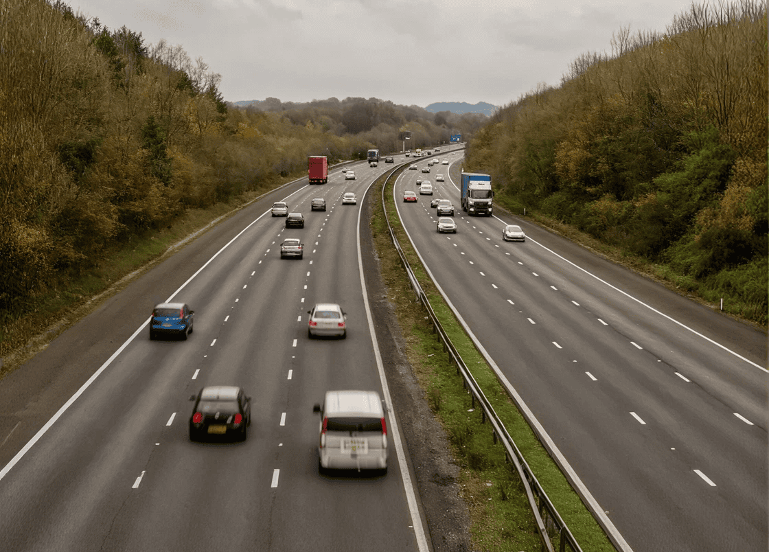 Highway with moving traffic