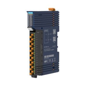 Blue electronic component with orange connectors